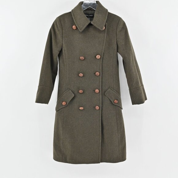 CLUB MONACO Jacket Womens Size XS Brown Wool Blend Double Breasted Long Peacoat